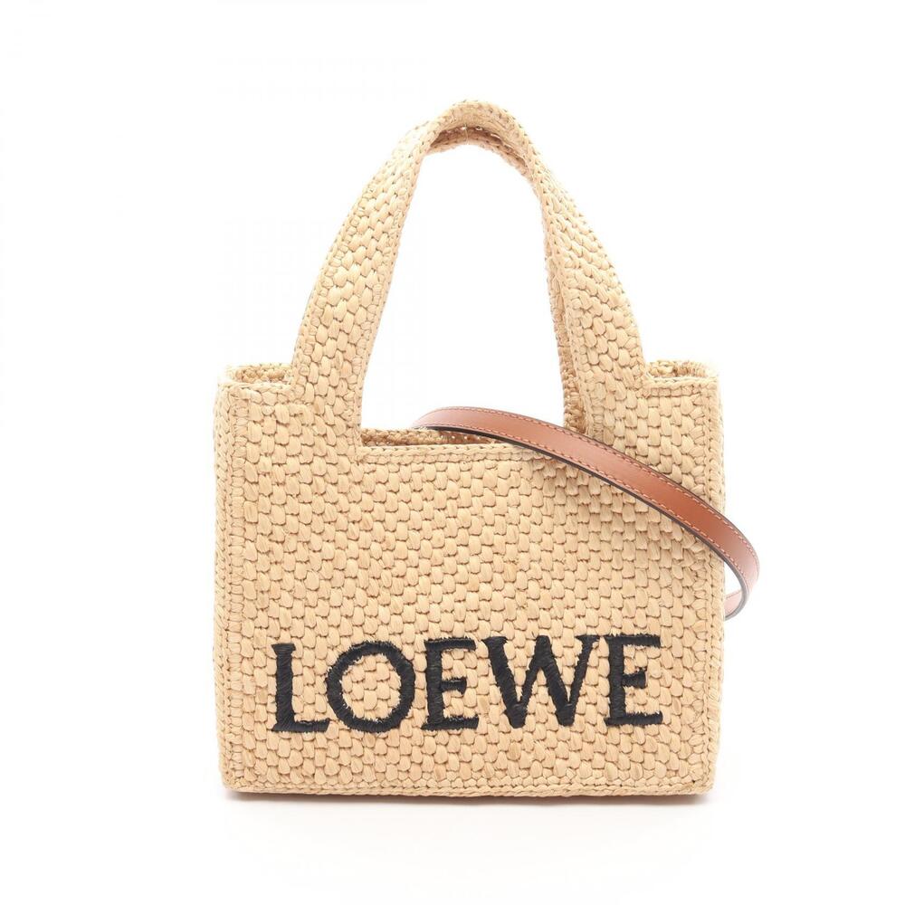 Loewe Font Tote Bag Leather Raffia Beige Brown
